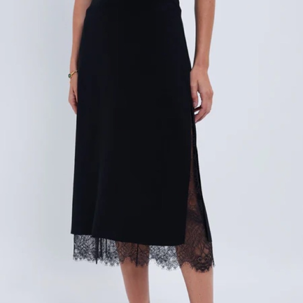 Vince Black Lace Paneled Straight Skirt